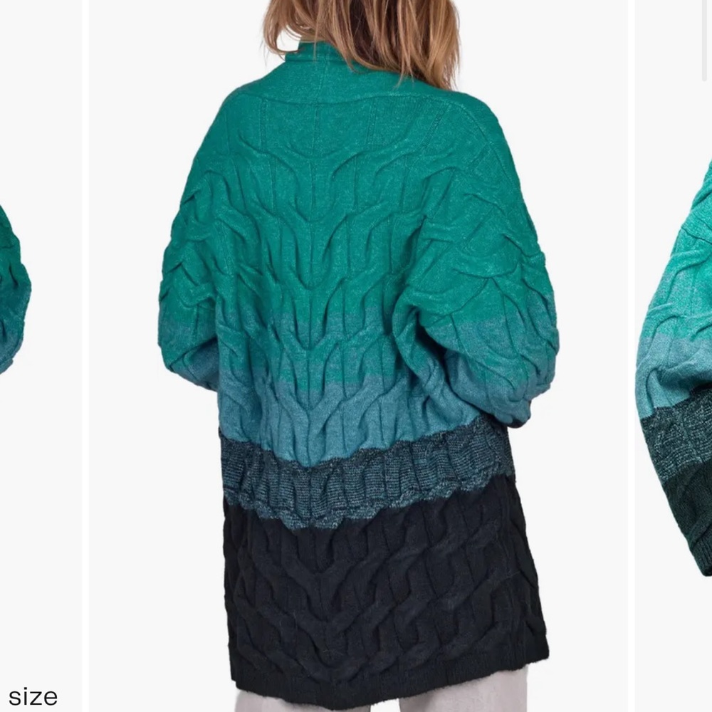 SAACHI Coloblock Cable Knit Teal and Black Women's Cardigan - Picture 2 of 5